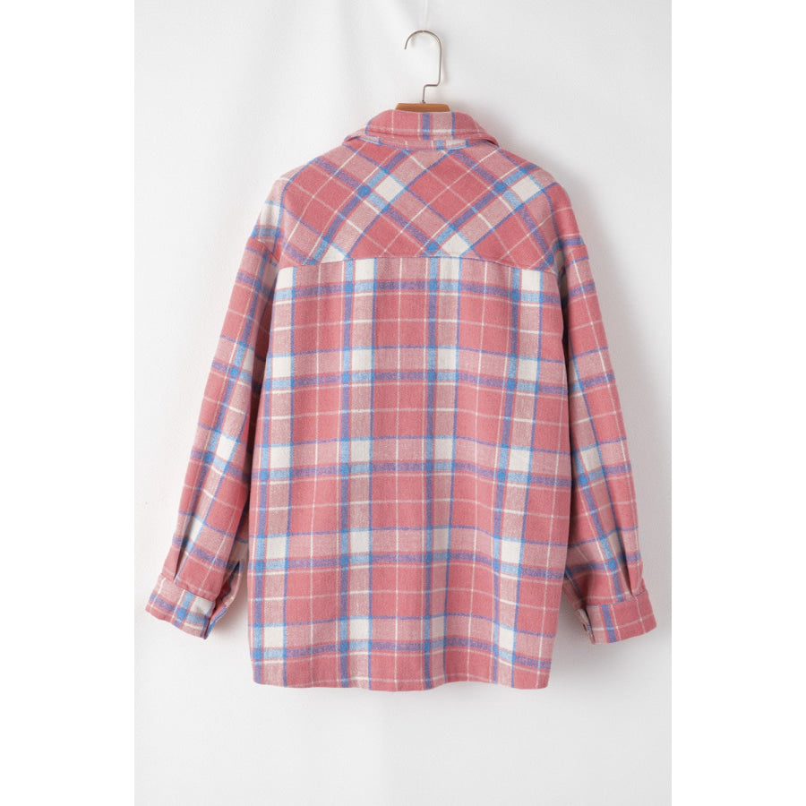 Plaid Button Up Long Sleeve Shacket Apparel and Accessories