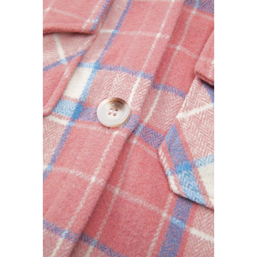 Plaid Button Up Long Sleeve Shacket Apparel and Accessories