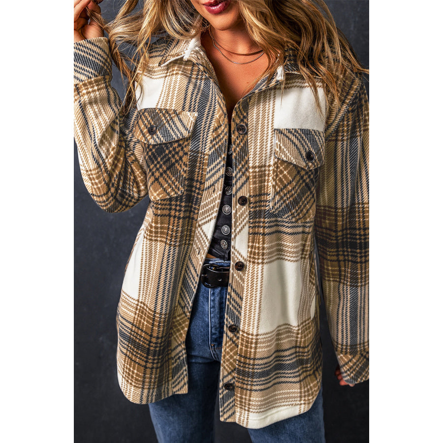 Plaid Button Up Long Sleeve Shacket Apparel and Accessories