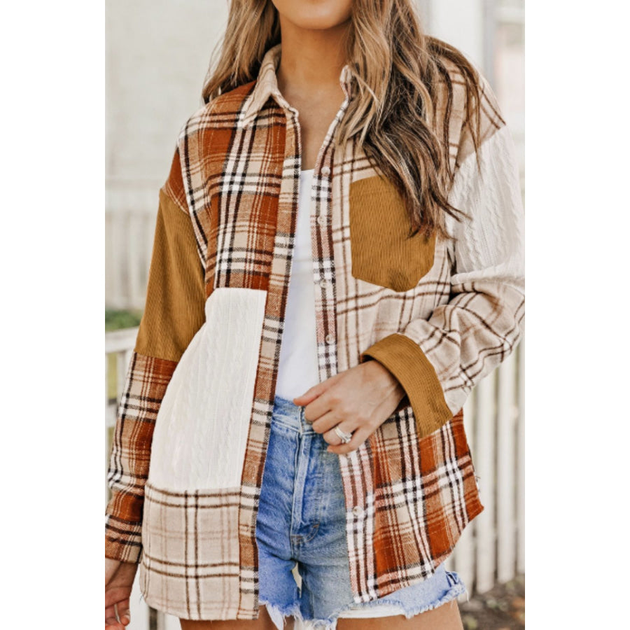 Plaid Button Up Long Sleeve Shacket Apparel and Accessories