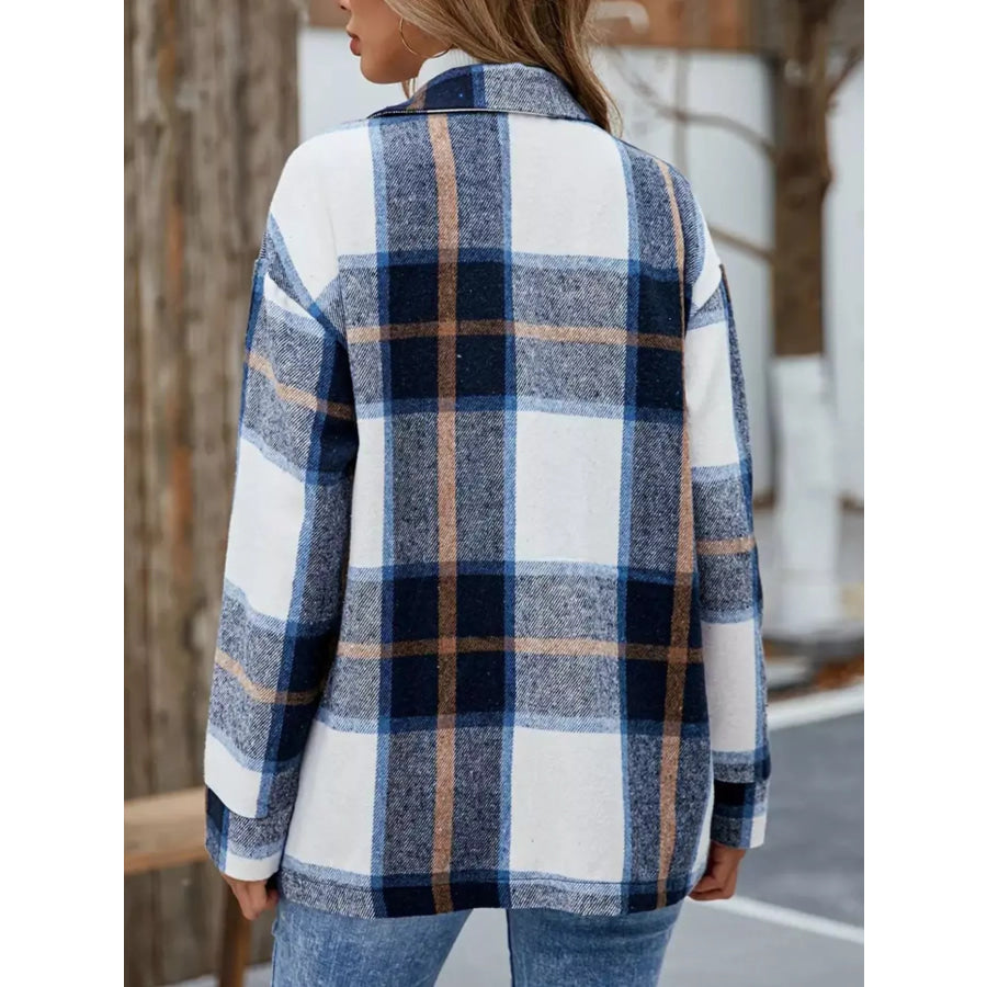 Plaid Button-Up Long Sleeve Shacket Apparel and Accessories