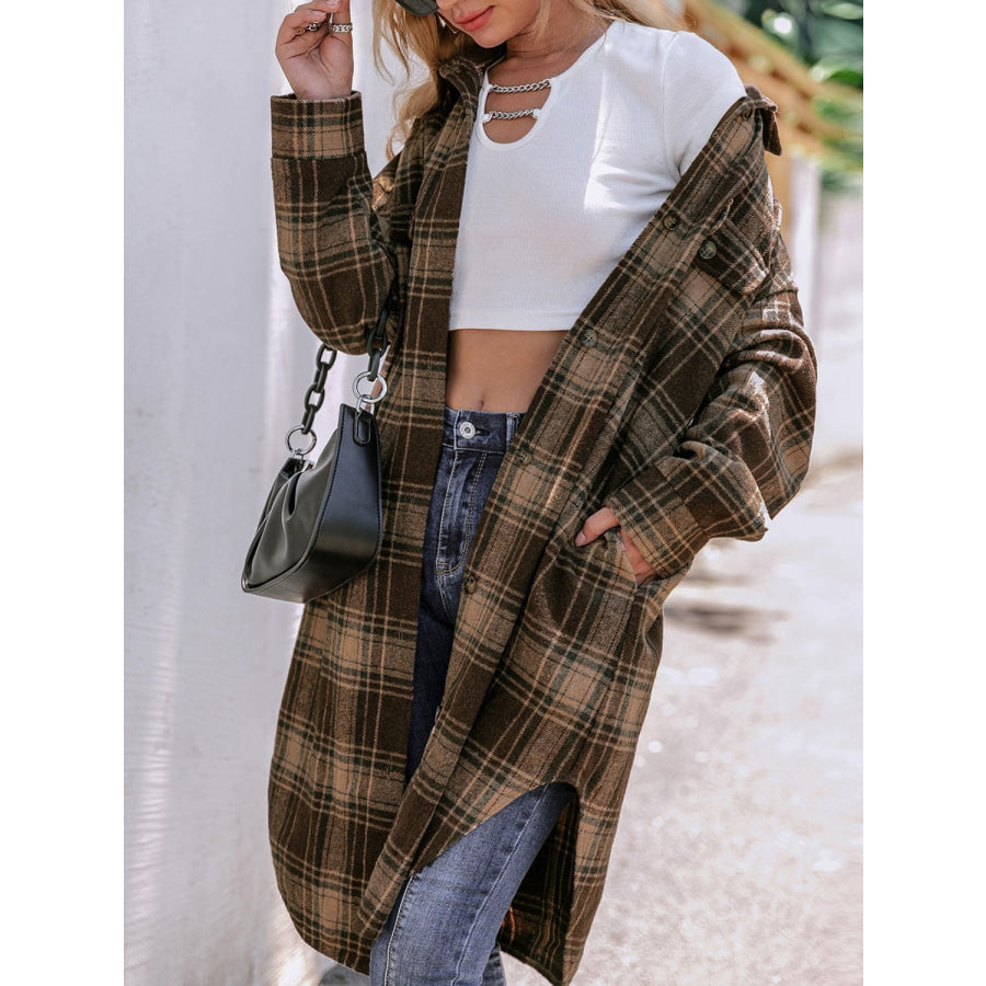 Plaid Button Up Long Sleeve Shacket Apparel and Accessories