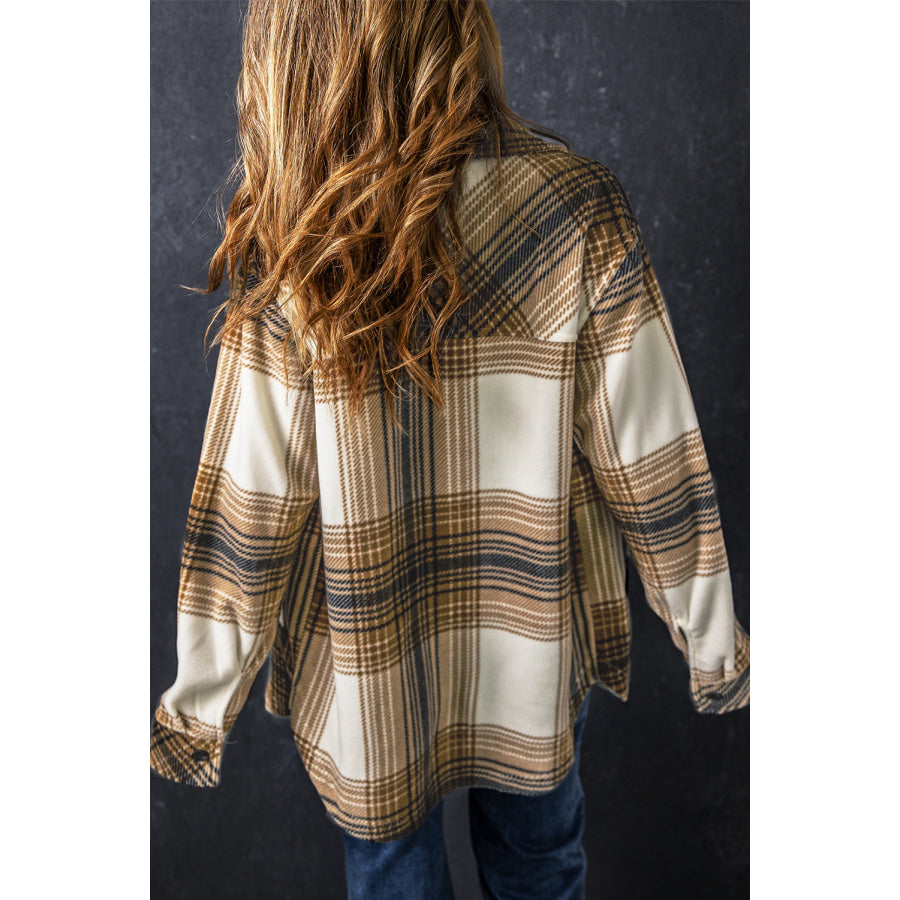 Plaid Button Up Long Sleeve Shacket Apparel and Accessories