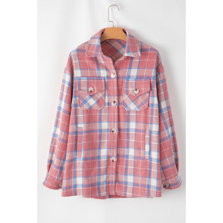 Plaid Button Up Long Sleeve Shacket Apparel and Accessories