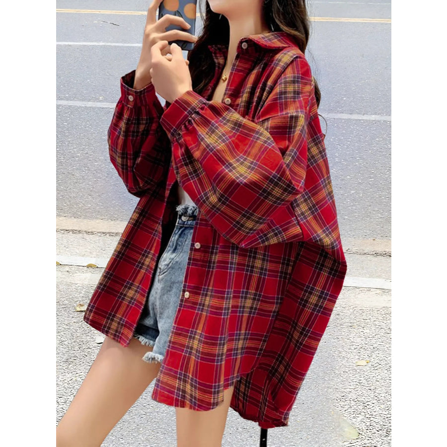 Plaid Button Up Long Sleeve Shirt Apparel and Accessories
