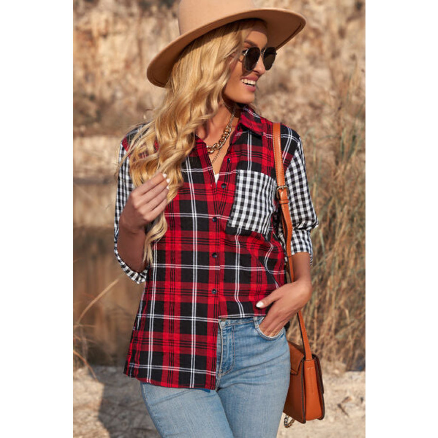 Plaid Button Up Long Sleeve Shirt Apparel and Accessories