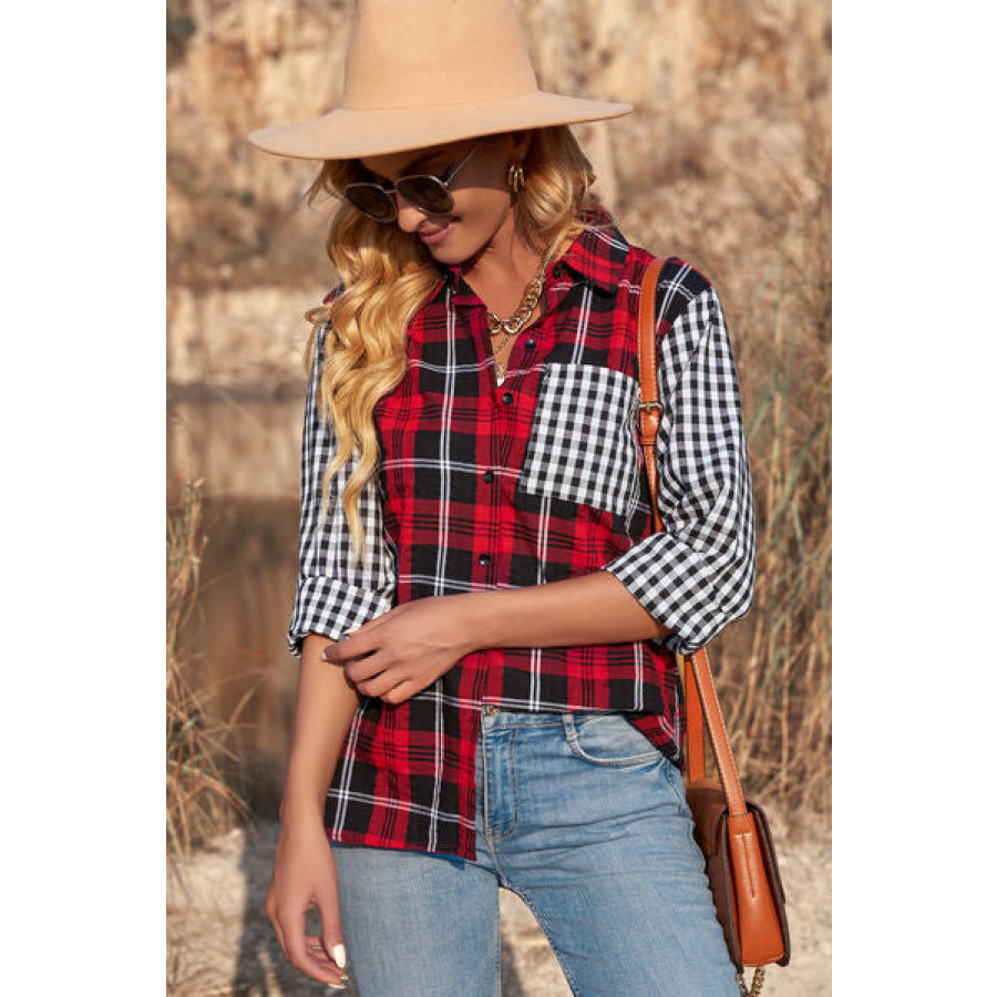 Plaid Button Up Long Sleeve Shirt Apparel and Accessories