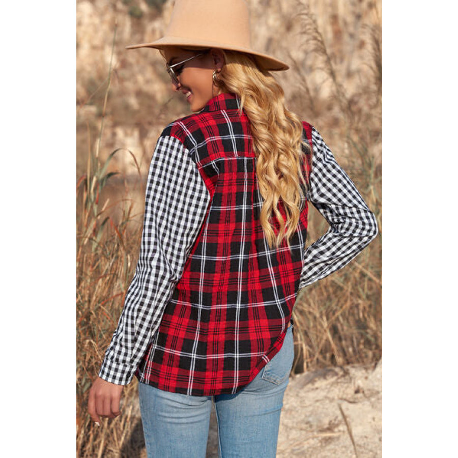 Plaid Button Up Long Sleeve Shirt Deep Red / S Apparel and Accessories
