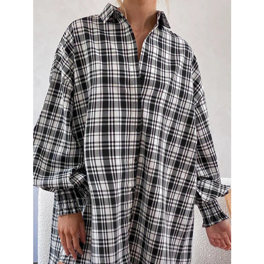 Plaid Button Up Long Sleeve Shirt Black / S Apparel and Accessories