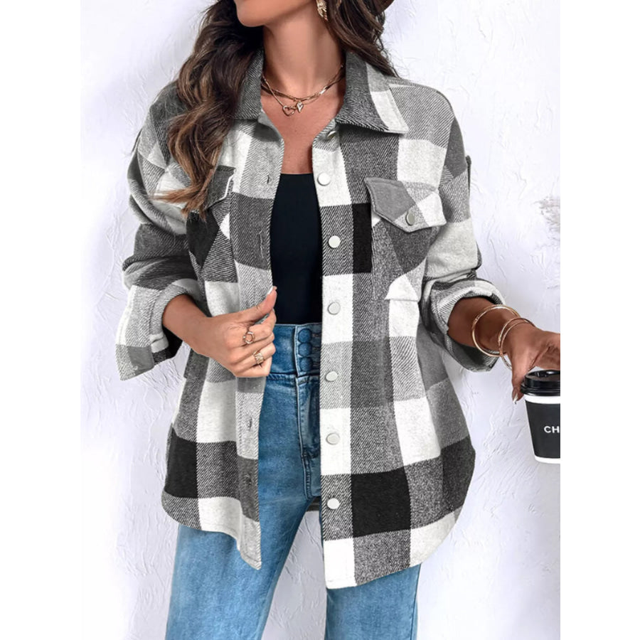 Plaid Button-Up Long Sleeve Shirt Black / S Apparel and Accessories