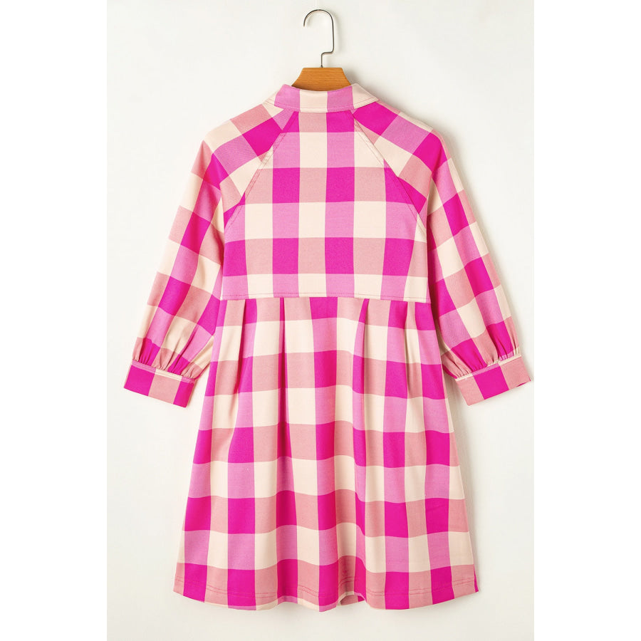 Plaid Button Up Long Sleeve Shirt Dress Apparel and Accessories