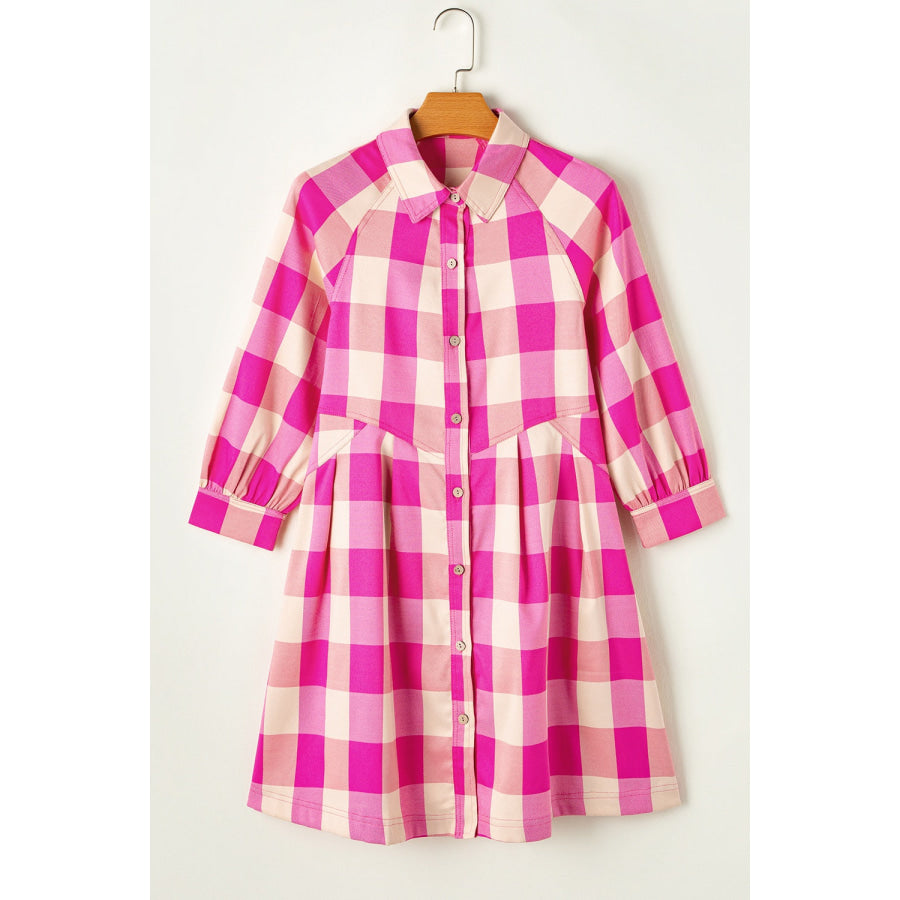 Plaid Button Up Long Sleeve Shirt Dress Apparel and Accessories