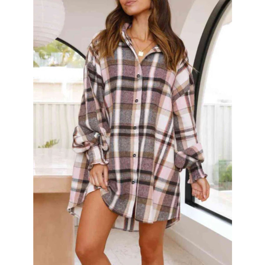 Plaid Button Up Long Sleeve Shirt Dusty Pink / S Apparel and Accessories