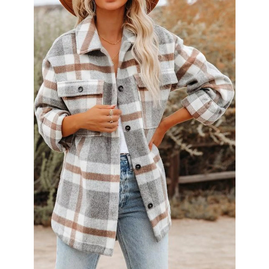 Plaid Button Up Shacket Apparel and Accessories