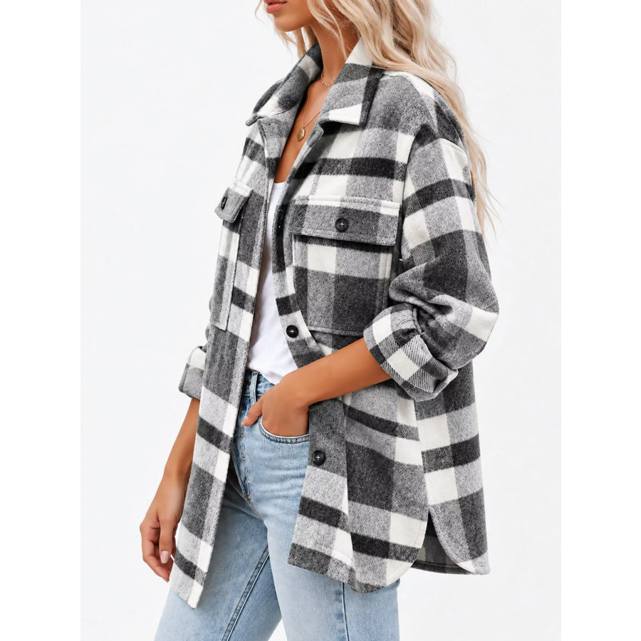 Plaid Button Up Shacket Apparel and Accessories