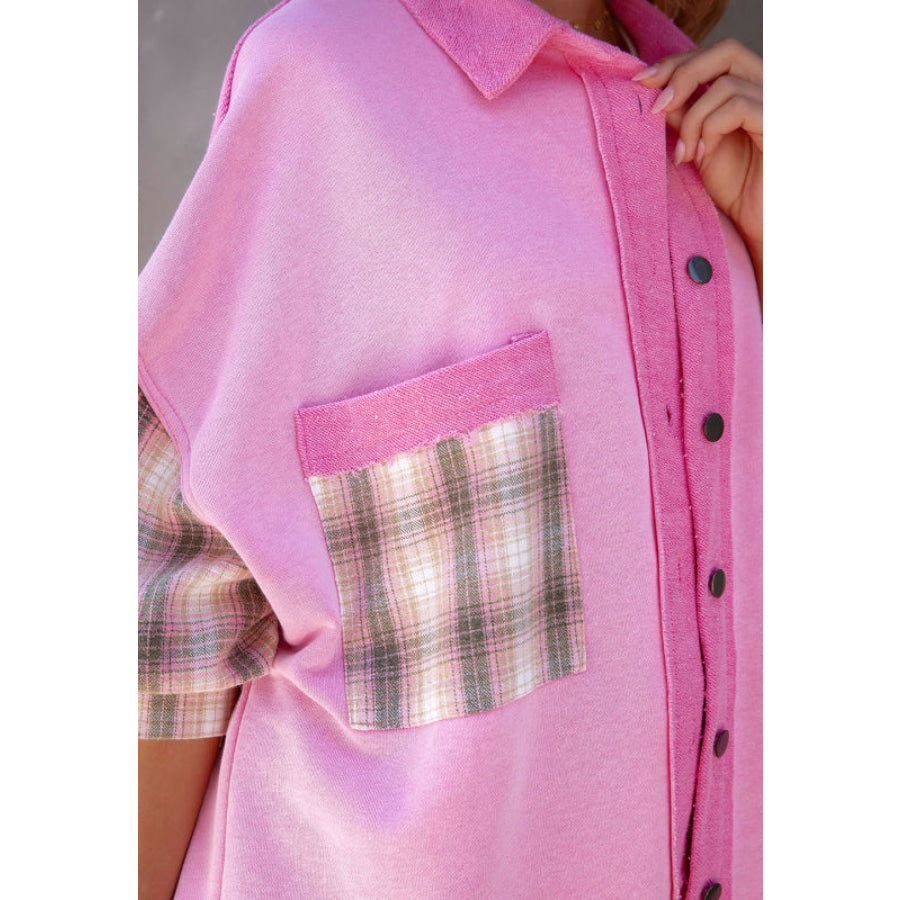 Plaid Button Up Shacket with Chest Pockets Apparel and Accessories