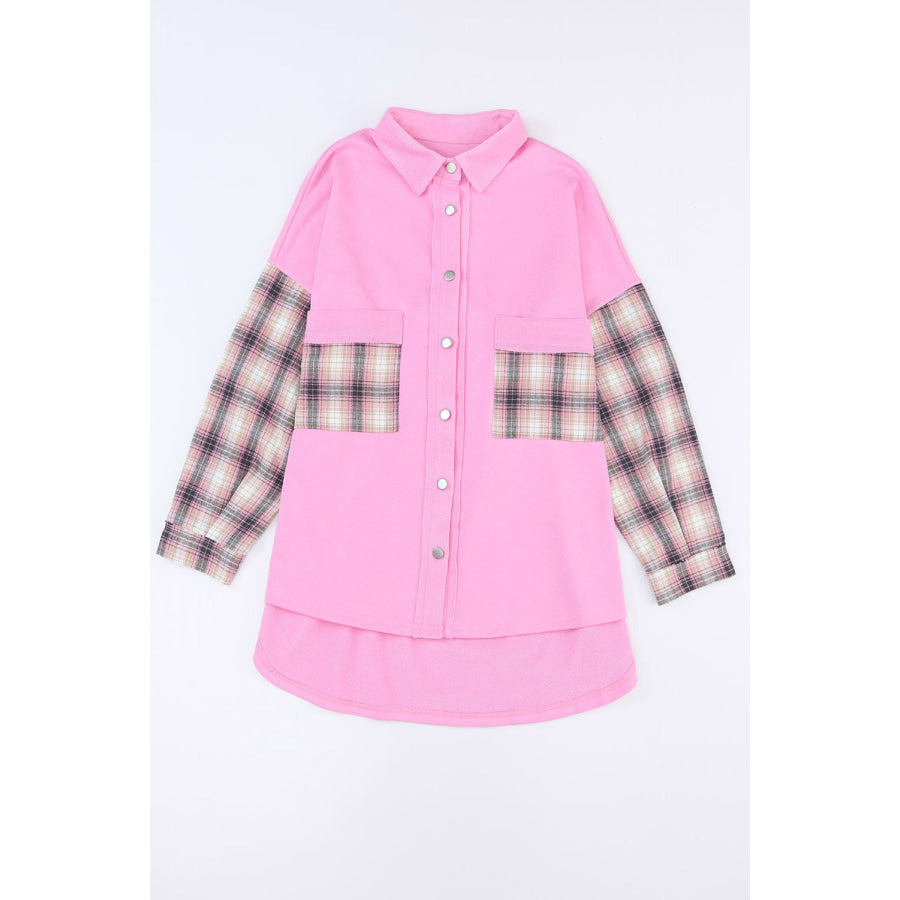 Plaid Button Up Shacket with Chest Pockets Apparel and Accessories