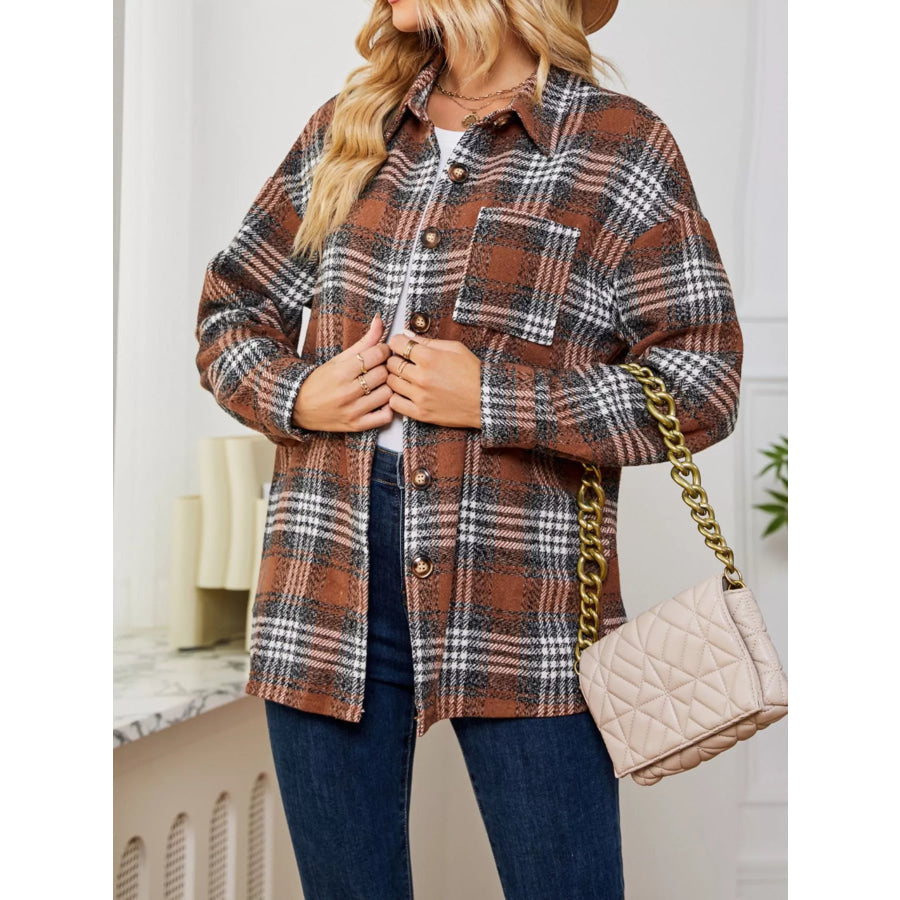 Plaid Button-Up Shirt Brown / S Apparel and Accessories