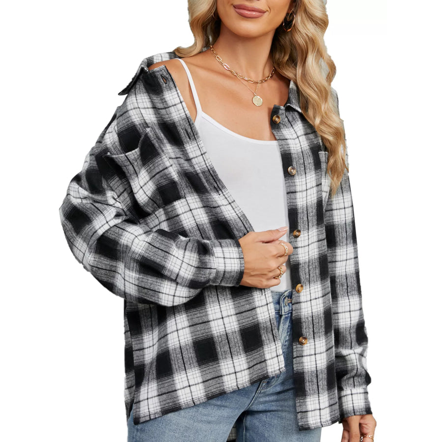 Plaid Button Up Shirt Black And White / S Apparel and Accessories