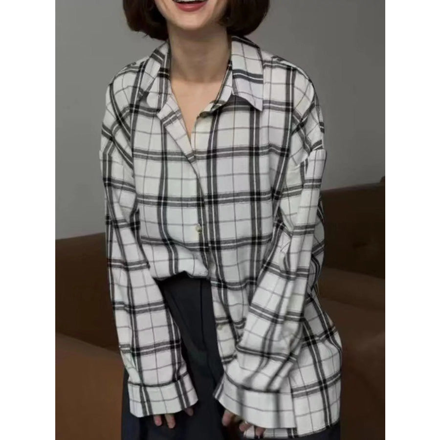 Plaid Button Up Shirt Black And White / S Apparel Accessories