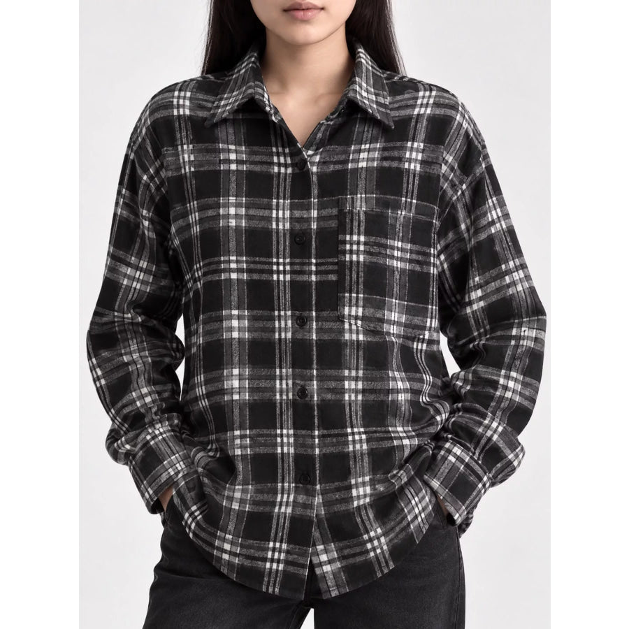 Plaid Button Up Shirt Black / S Apparel and Accessories