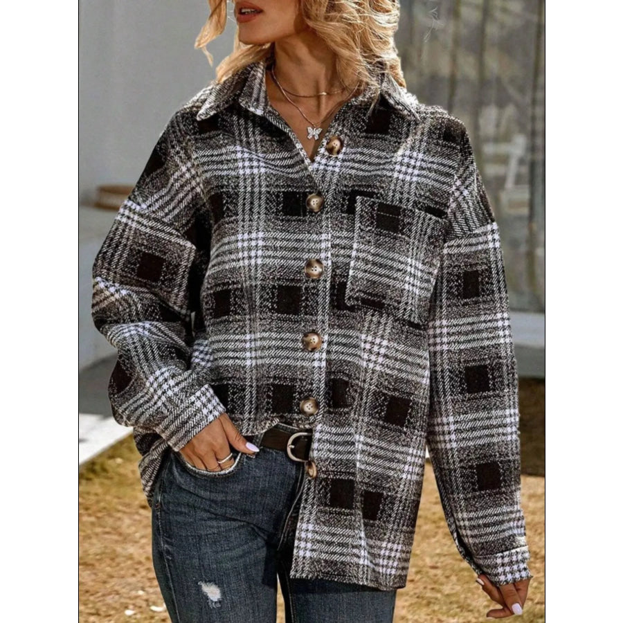 Plaid Button-Up Shirt Black / S Apparel and Accessories