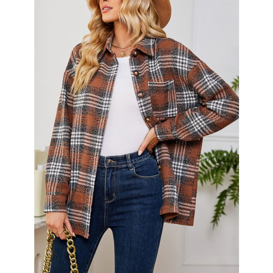 Plaid Button-Up Shirt Brown / S Apparel and Accessories