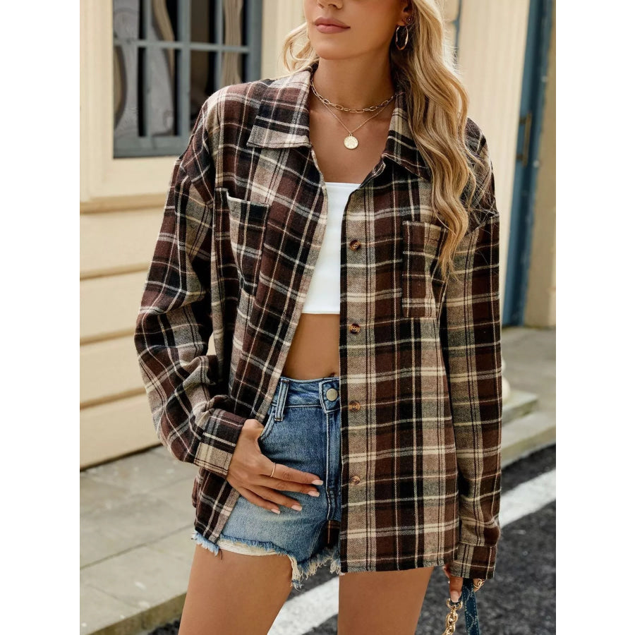 Plaid Button Up Shirt Dark Brown / S Apparel and Accessories