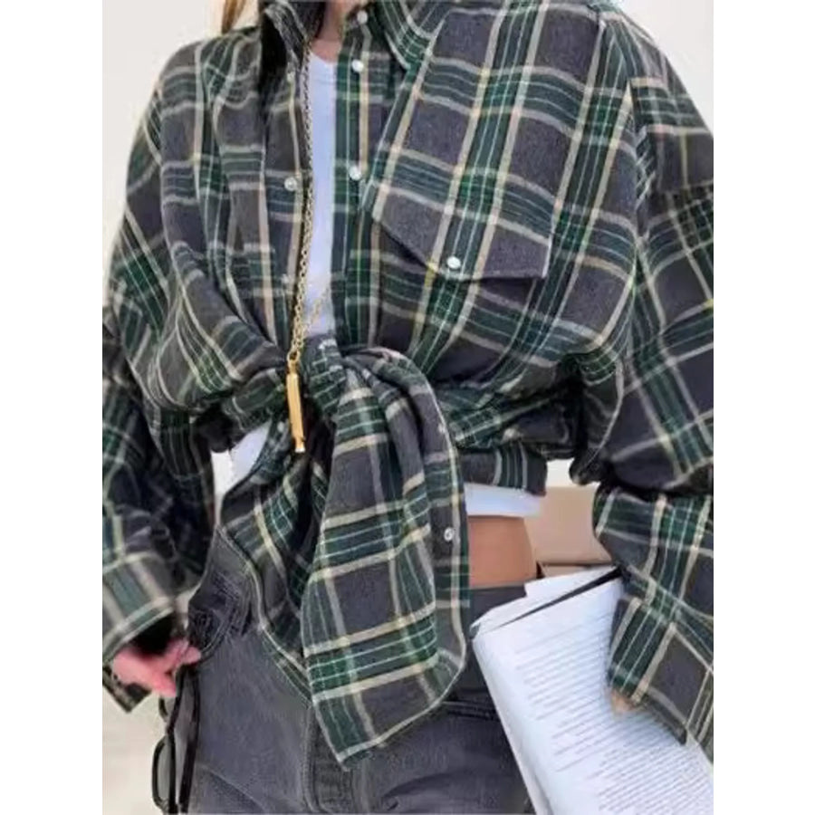 Plaid Button Up Shirt Dark Gray / S Apparel and Accessories