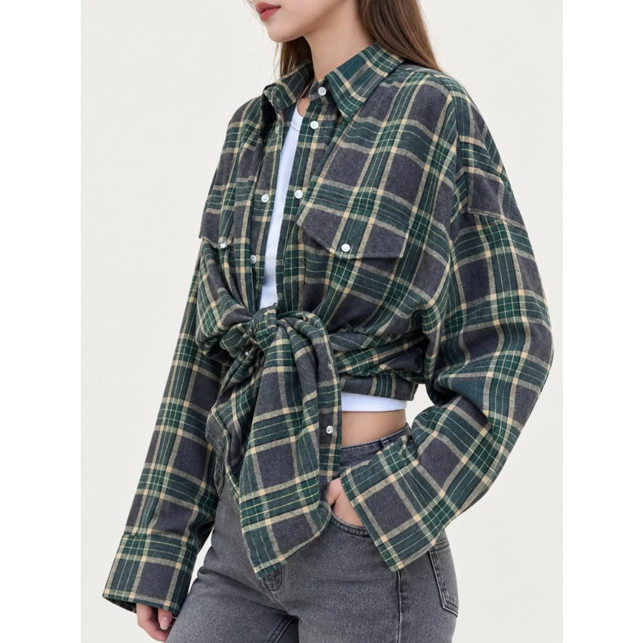 Plaid Button Up Shirt Dark Green / S Apparel and Accessories