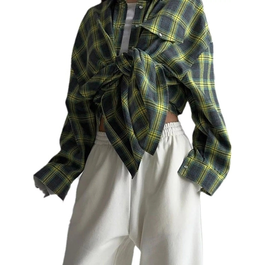 Plaid Button Up Shirt Dark Green / S Apparel and Accessories