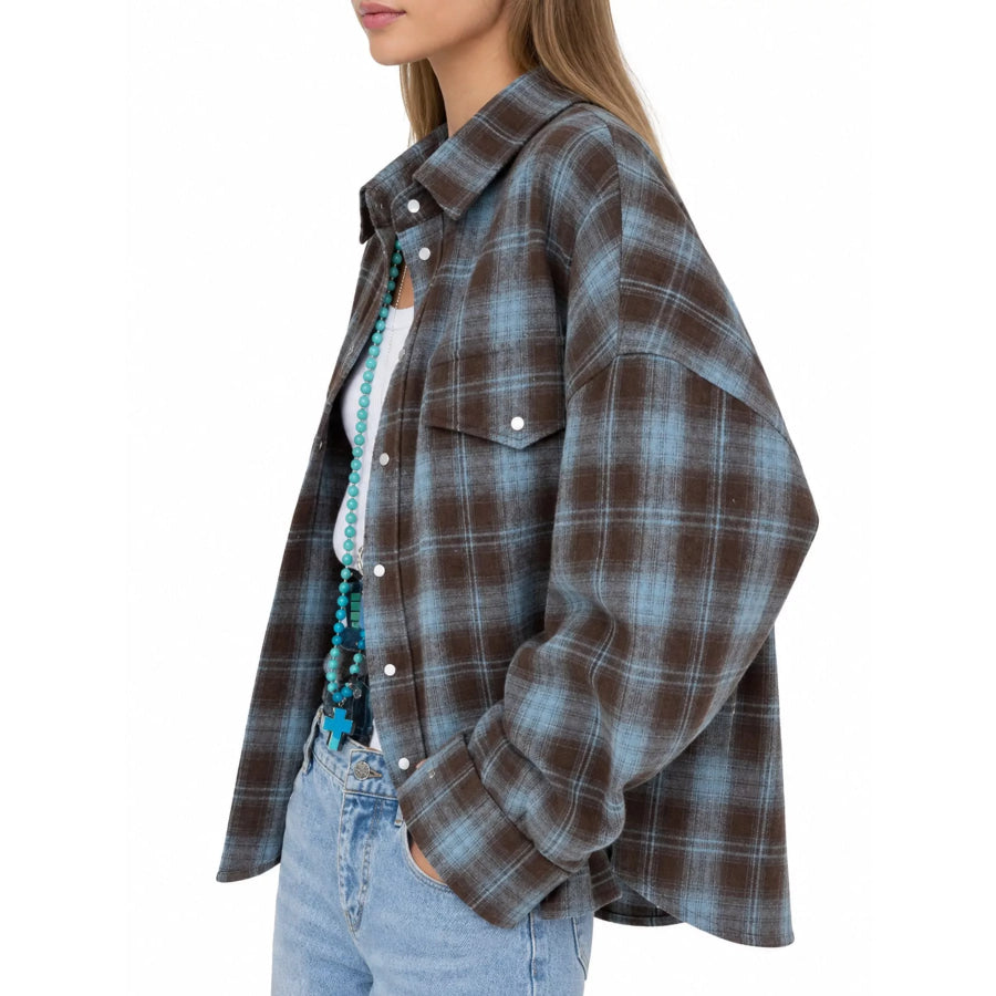 Plaid Button Up Shirt Gray Blue / S Apparel and Accessories