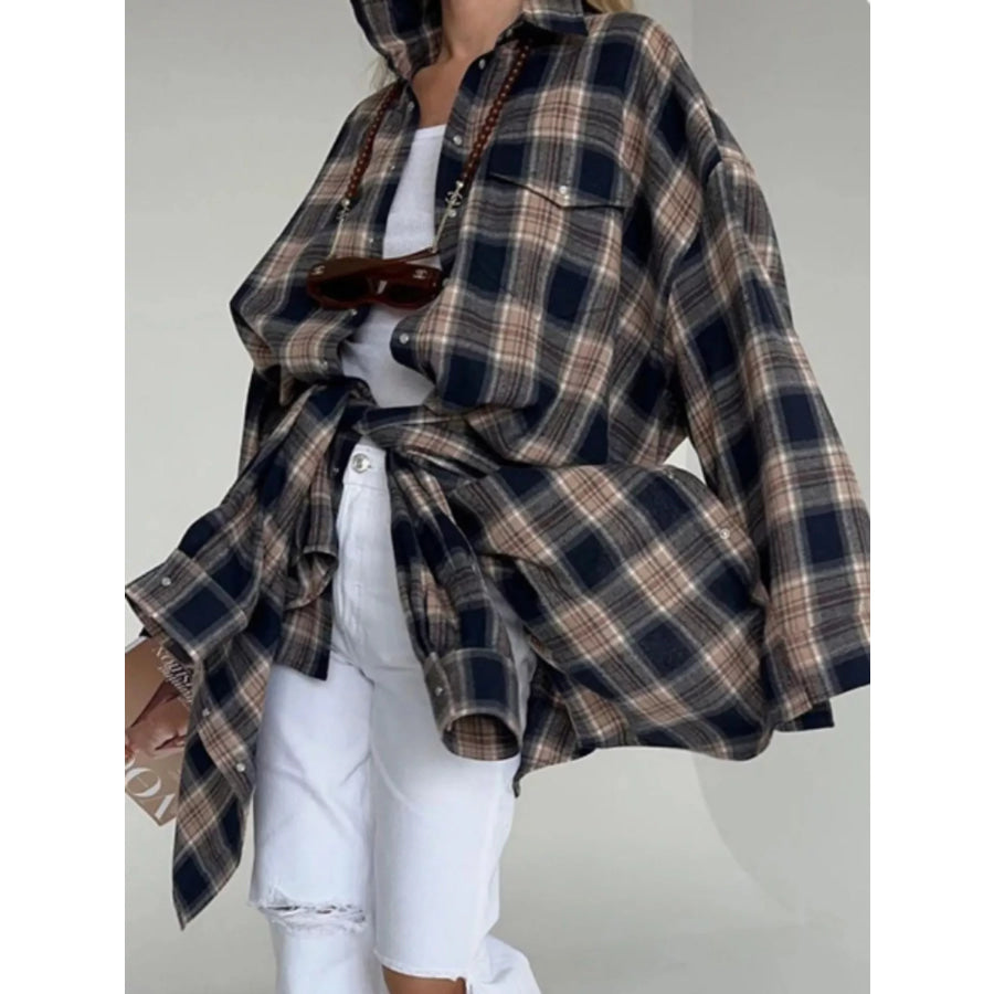 Plaid Button Up Shirt Navy / S Apparel and Accessories