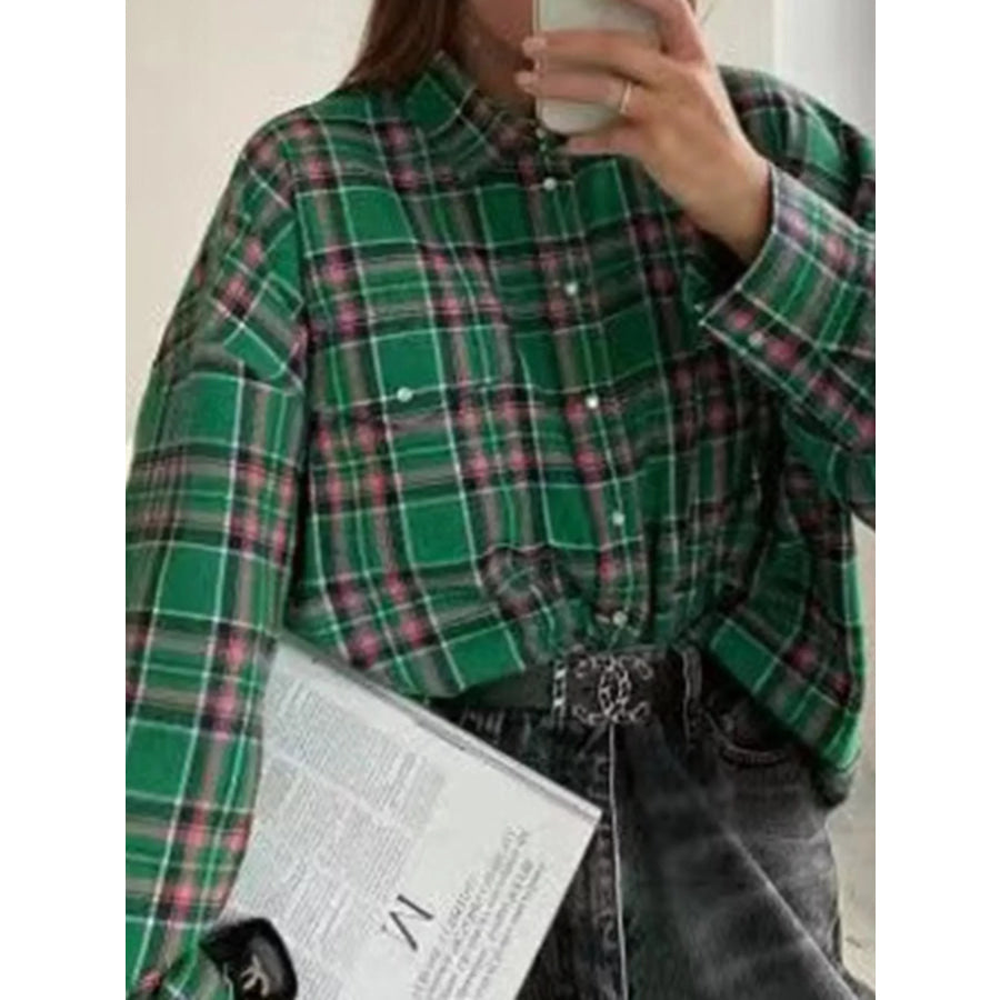 Plaid Button Up Shirt Ocean Green / S Apparel and Accessories