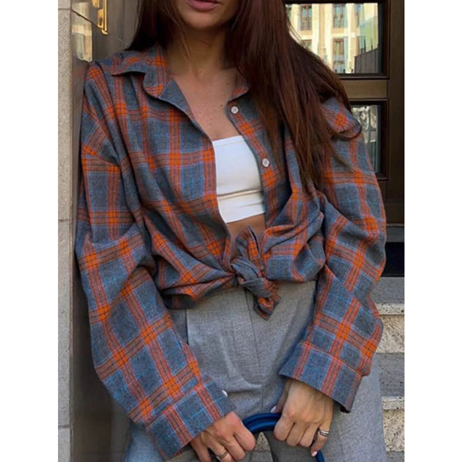 Plaid Button Up Shirt Orange / S Apparel and Accessories