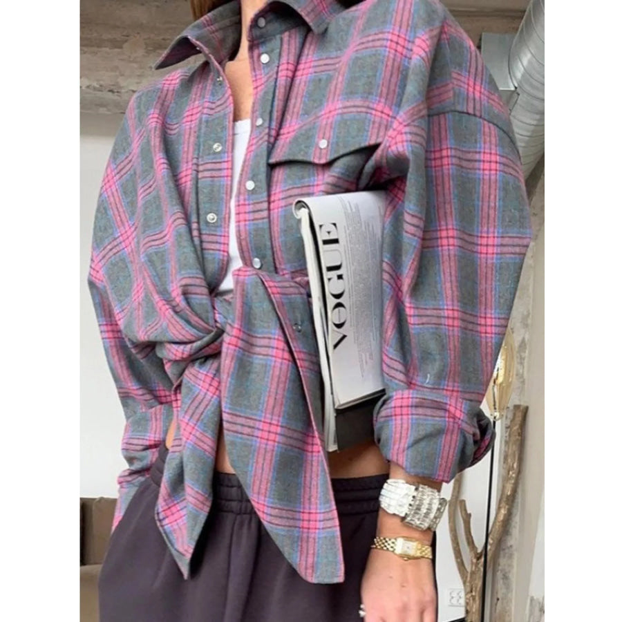 Plaid Button Up Shirt Pink / S Apparel and Accessories