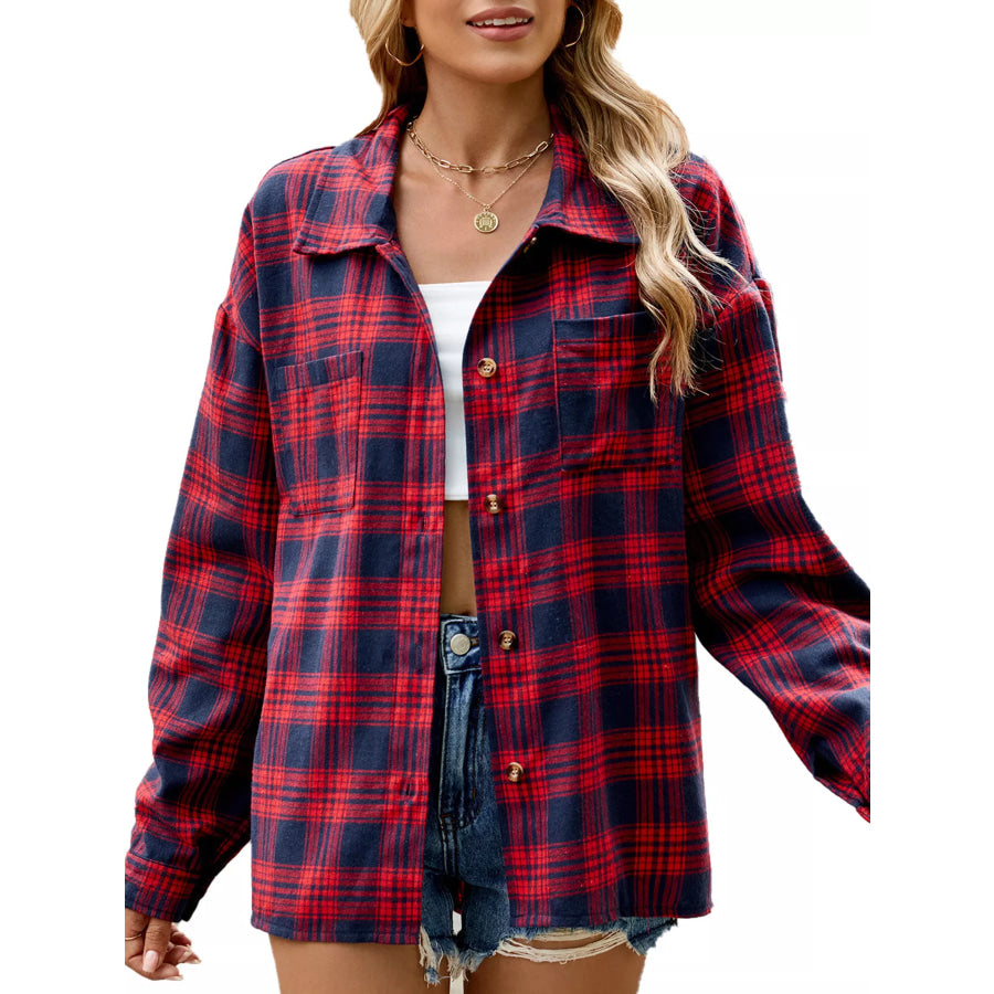 Plaid Button Up Shirt Red / S Apparel and Accessories