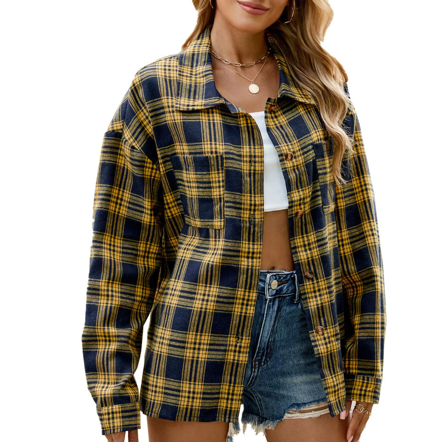 Plaid Button Up Shirt Yellow / S Apparel and Accessories