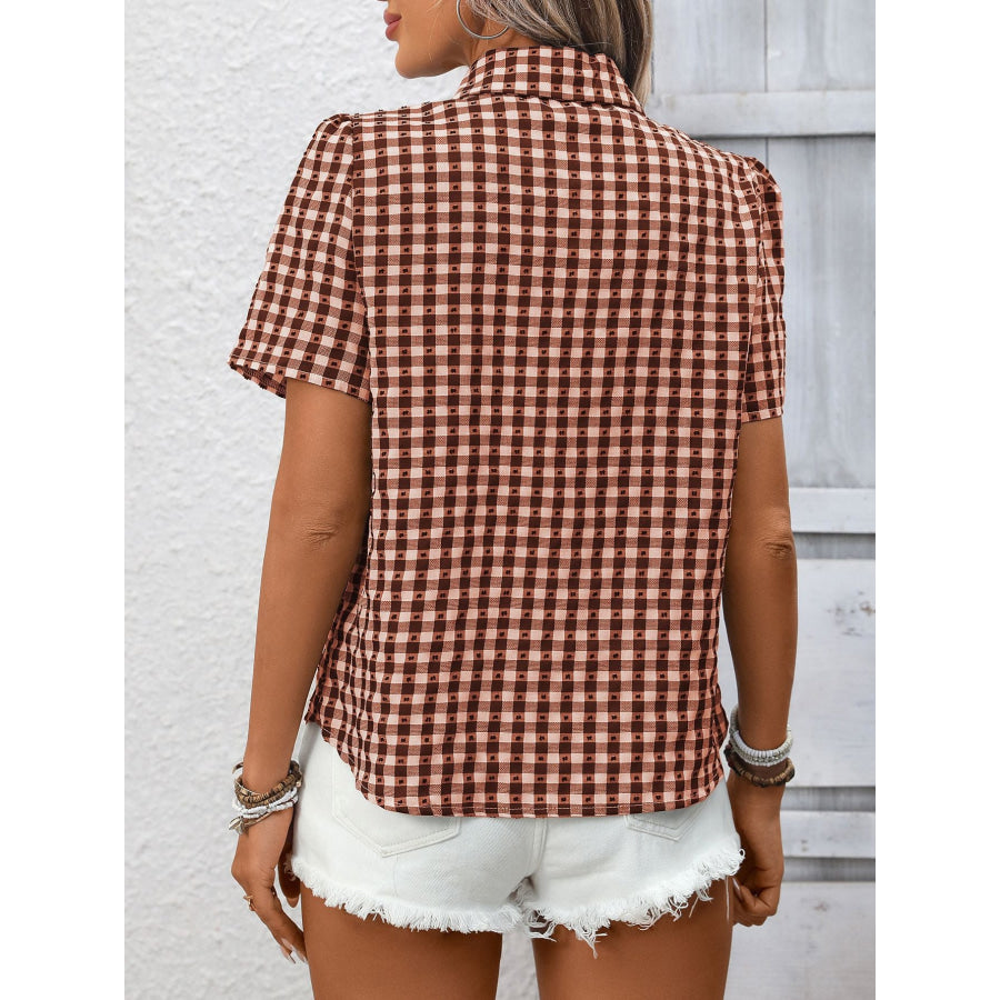 Plaid Button-Up Short Sleeve Shirt Apparel and Accessories