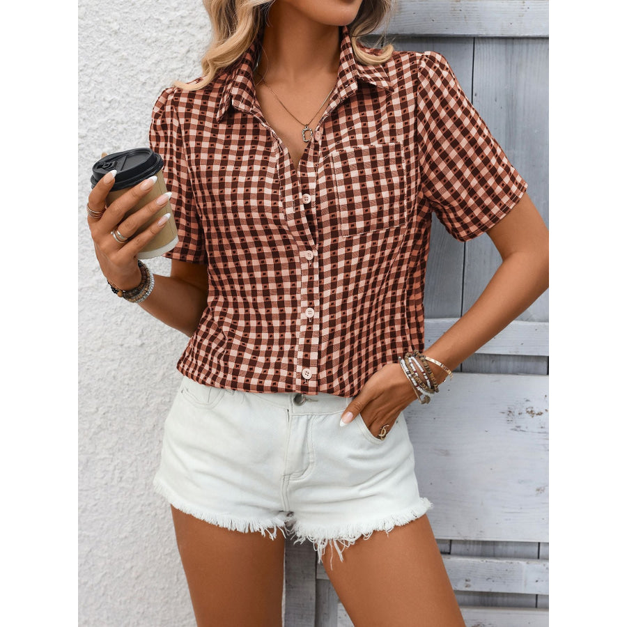 Plaid Button-Up Short Sleeve Shirt Apparel and Accessories