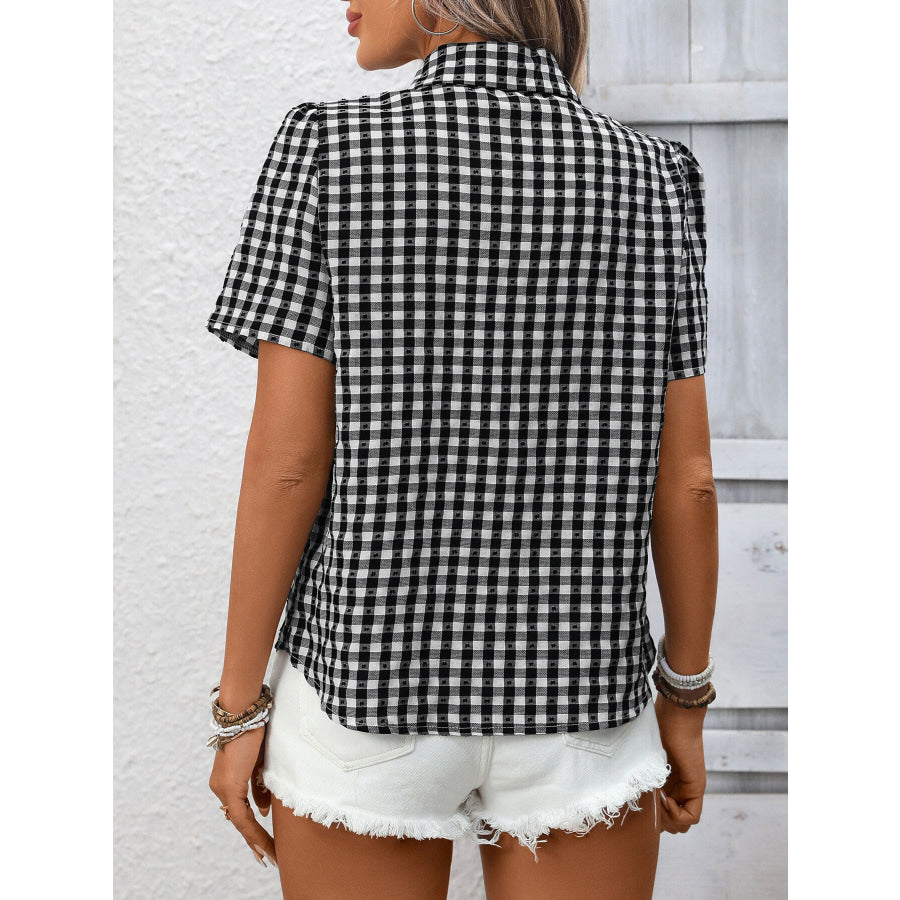 Plaid Button-Up Short Sleeve Shirt Apparel and Accessories