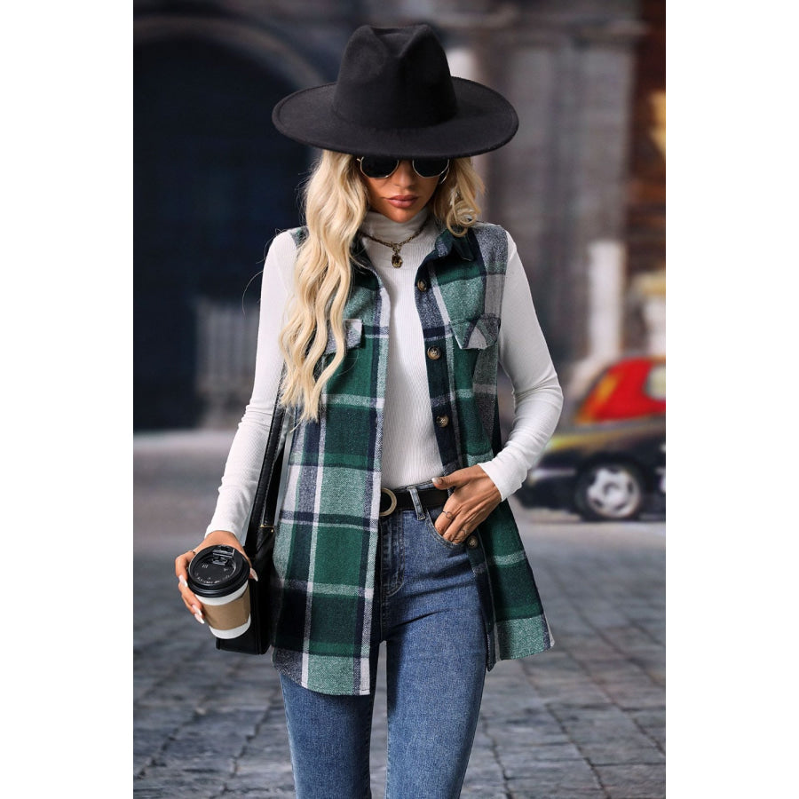 Plaid Button Up Vest Coat Apparel and Accessories