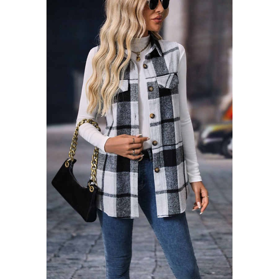 Plaid Button Up Vest Coat Apparel and Accessories