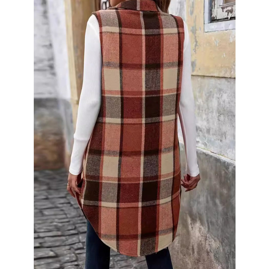 Plaid Button Up Vest Coat Terracotta / S Apparel and Accessories