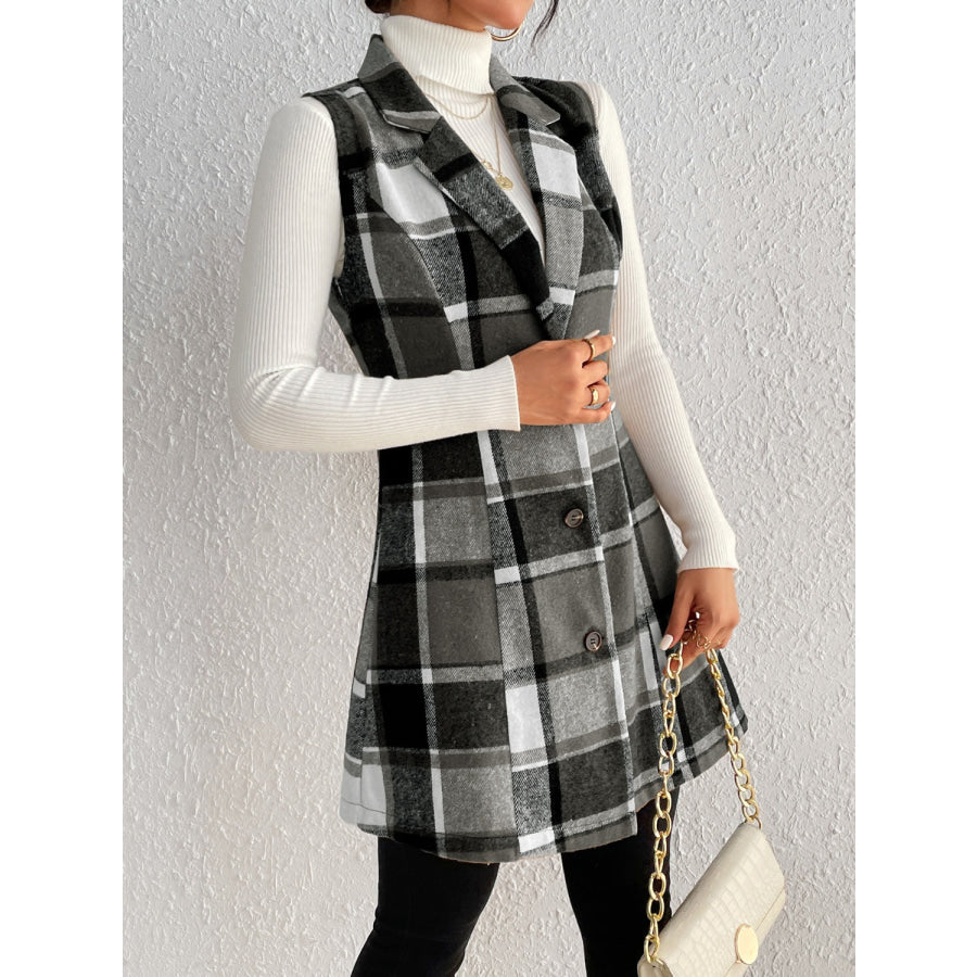 Plaid Button Up Vest Coat Apparel and Accessories