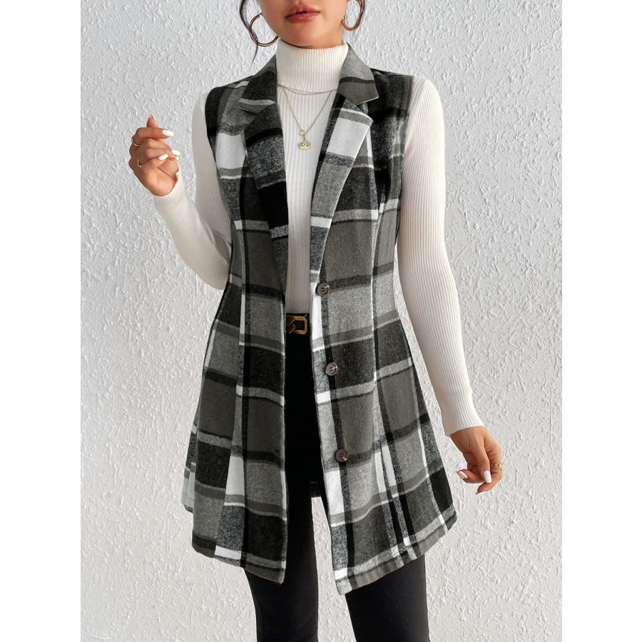 Plaid Button Up Vest Coat Apparel and Accessories