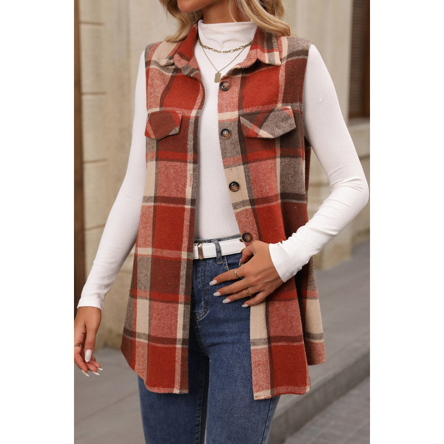 Plaid Button Up Vest Coat Apparel and Accessories