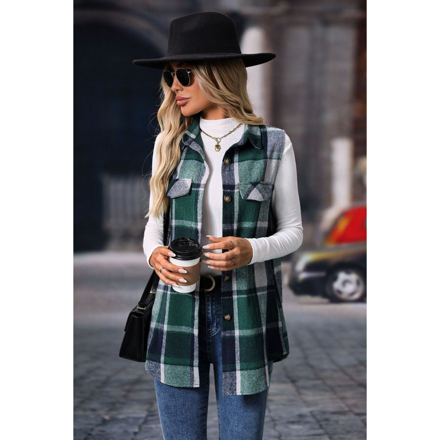 Plaid Button Up Vest Coat Apparel and Accessories