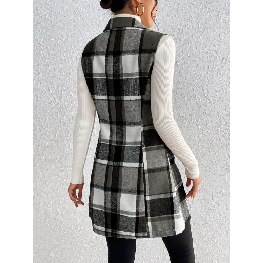 Plaid Button Up Vest Coat Black / S Apparel and Accessories