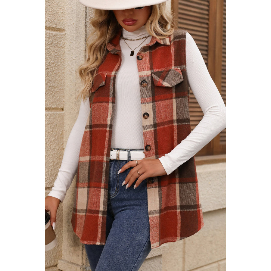 Plaid Button Up Vest Coat Apparel and Accessories